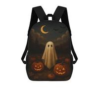 Cute Ghost with Pumpkins - Spooky Halloween Wall Art School Bag Backpack Teen Schoolbag 3D Printing Adjustable Schoolbag Fashion Pocket Bag for Kids Boys Girls Students And Teenagers Fans 17inch