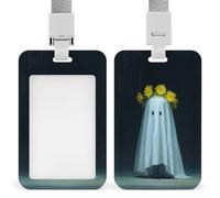 Cute Ghost Yellow Flowers on Head ID Badge Holder Retractable Clip Card Holder Card Protector Name Badge Name Tag for Work Office Doctor Nurse