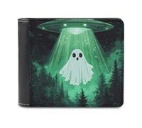 Cute Ghosts Aliens Bi-fold Men's Wallets with 6 Card Slots Slim Travel Purse Leather Money Clip