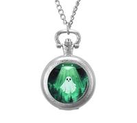 Cute Ghosts Aliens Men's Pocket & Fob Watches Analogue Display Quartz Watch with Chain for Birthday Christmas Father's Day Silver-Style