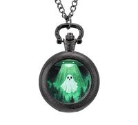 Cute Ghosts Aliens Men's Pocket & Fob Watches Analogue Display Quartz Watch with Chain for Birthday Christmas Father's Day Black-Style