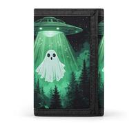 Cute Ghosts Aliens Trifold Men's Wallets with 8 Card Slots & Key Hook Slim Travel Purse Money Clip