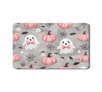 Cute Ghosts And Pumpkins Dish Drying Mats For Kitchen, Peach Halloween Absorbent Rubber Dish Drainer Rack Mat, PU Leather Drying Pad For Counter Decor 12x20 Inch