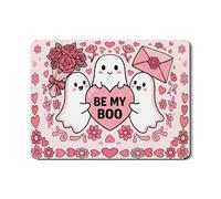 Cute Ghosts Be My Boo Dish Drying Mats, Peach Floral Ghost Pattern Absorbent Rubber Dish Drainer Mat, Valentine’S Day Fanciful Pu Leather Pad 18x24 Inch