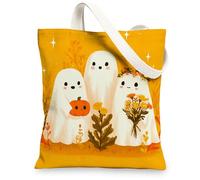 Cute Ghosts Canvas Tote Bags, Halloween Design Reusable Grocery Bags, Fun Lightweight Washable Shoulder Strap Canvas Bags for Travel Beach Picnic 13x15 Inch