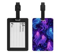 Cute Ghosts Neon Lights in Purple Blue Luggage Tag Travel Bag Suitcase Baggage Name Tags