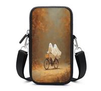 Cute Ghosts Riding Bicycle Autumn Forest Path Crossbody Mobile Phone Bag Smartphone Bag With Adjustable Strap