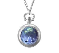 Cute Ghosts Swing Men's Pocket & Fob Watches Analogue Display Quartz Watch with Chain for Birthday Christmas Father's Day Silver-Style