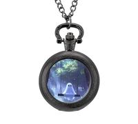 Cute Ghosts Swing Men's Pocket & Fob Watches Analogue Display Quartz Watch with Chain for Birthday Christmas Father's Day Black-Style