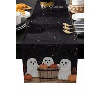 Cute Ghosts Table Runner 72 Inches Long,Autumn Orange Napkins Harvest Black Night Washable Kitchen Decorations Dining Burlap Table Runner for Home Party,Restaurant,Indoor and Outdoor Dinner,13x72in