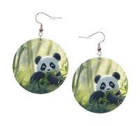 Cute Giant Panda Print Trendy Dangle Earrings For Women Lightweight And Silver-Plated Ear Hooks