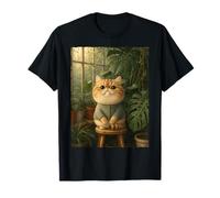 Cute Ginger Cat Cozy Sweater Houseplants Monstera Botanical T-Shirt