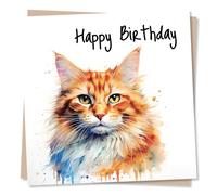 Cute Ginger Cat Happy Birthday Card - Orange Tabby Cat Greetings Card For Family and Friends - Made in UK