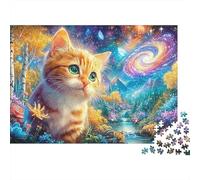 Cute Ginger Cat in A Vibrant, Cosmic Autumn Forest 1000-Piece Jigsaw Puzzle Cute Cat Family Puzzle Game for All Ages 70x50cm/1000pcs