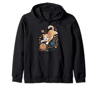 Cute Ginger Cat Playing With Yarn Hearts Zip Hoodie