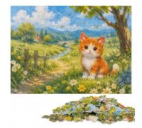 Cute Ginger Kitten in Sunny Meadow Jigsaw Puzzle for Adults, 500 Pieces | New Year puzzle activity with hands-on indoor leisure alone or together.