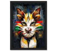 Cute Ginger Street Cat With Big Eyes Artwork Framed Wall Art Print A4 Artery8 Black One Size