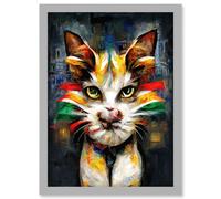 Cute Ginger Street Cat With Big Eyes Artwork Framed Wall Art Print A4 Artery8 Light Grey One Size