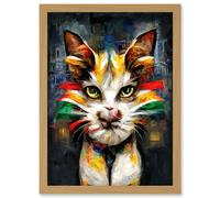 Cute Ginger Street Cat With Big Eyes Artwork Framed Wall Art Print A4 Artery8 Light Oak One Size