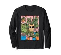Cute Ginger Tabby Cat with Sunglasses Houseplants Botanical Long Sleeve T-Shirt