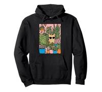 Cute Ginger Tabby Cat with Sunglasses Houseplants Botanical Pullover Hoodie