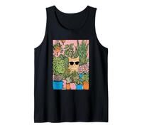 Cute Ginger Tabby Cat with Sunglasses Houseplants Botanical Tank Top