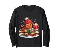 Cute Gingerbread Christmas Reading Book Bookworm Librarian Long Sleeve T-Shirt