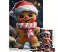 Cute Gingerbread Man Christmas Jigsaw Puzzle for Adults 1000 Pieces Serene Game DownTime Game Pattern Build Xmas Gift (50x75cm)