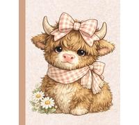 Cute Gingham Bow Highland Cow Journal: An Adorable Lined Composition Notebook for Girls, Teenagers & Cow Lovers, Featuring a Sweet Fluffy Calf with Pink Gingham Accessories