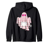 Cute Gingham Ghost with Heart Eyes and Apron Zip Hoodie