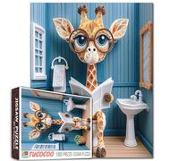 Cute Giraffe Animal Sitting on Toilet Jigsaw Puzzles for Adults 1000 Pieces Plants Washroom Animal Reading Books Puzzles Educational Game Funny Gifts Best for Family Game Play Collection