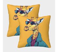 Cute Giraffe Colorful Printed Square Throw Pillow Soft Sofa Pillowcases for Bed Chair Art Deco Modern Present Throw 45x45cm,Pack of 2