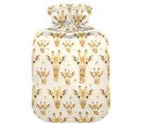 Cute Giraffe Faces Hot Bottle Water Bag with Soft Cover, 1L Hot Compress for Neck Shoulder Warmer