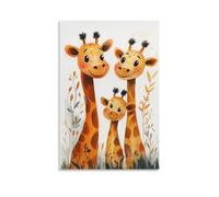 Cute Giraffe Family Wall Art Watercolor Animal Print Kids Room Nursery Playroom Adorable Jungle Safari Theme Poster on Canvas Baby Girl Boy Decor Whimsical Wildlife Art Gift 08x12inch Unframe