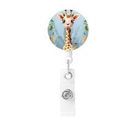 Cute Giraffe Flowers Badge Reel Retractable Nurse Name Badge Reel with Clips Keychain Cute Id Card Badge Holder Reels for Office Hospital Teachers Favor
