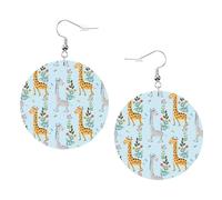 Cute Giraffe Flowers Leather Round Earrings Color Valentine'S Day Festival Activities Fashion Women'S