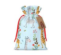 Cute Giraffe Flowers Linen Drawstring Gift Bag Xmas Party Candy Bag Reusable Storage Pouches
