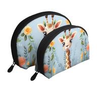 Cute Giraffe Flowers Portable Shell Makeup Bag Set (2 Pieces), Zippered Travel Toiletry Bag for Cosmetics