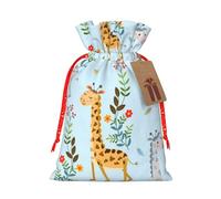 Cute Giraffe Flowers Print Drawstring Bags Burlap Gifts Bag With Drawstring Gift Bags For Wedding/Party/Festival/Storage
