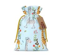 Cute Giraffe Flowers print Drawstring Gift Bag for Wedding Party Birthday Unique Present Bag Reusable Canvas Bag,1 Piece S