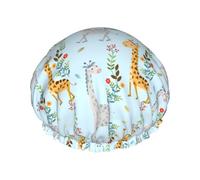 Cute Giraffe Flowers Print Elastic Band Shower Hat For Hotel Travel Essentials Accessories Cleaning Supplies