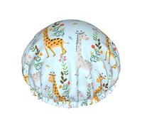 Cute Giraffe Flowers Print Large Shower Caps,Elastic Band Hair Cap,Double Waterproof Layers Bath Hair Hat,For Women Men Kids