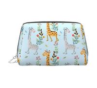 Cute Giraffe Flowers Print Makeup Bag, Cosmetic Bag,Women Pu Leather Cosmetic Bags with Wrist Strap Travel Toiletry Pouch Makeup Bag