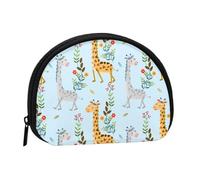 Cute Giraffe Flowers Print Portable Mini Storage Bag Shell Shaped Wallet Small Coin Wallet Shell Storage Bag