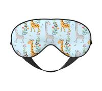 Cute Giraffe Flowers Print Silk Sleep Mask with Adjustable Buckle Stylish Eye Mask for Women Travel Nap Shift Work Office