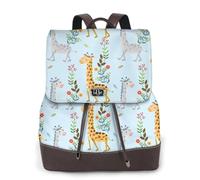 Cute Giraffe Flowers Print Women Fashion Backpack Ladies Pu Leather Backpacks Handbag Waterproof Rucksack Travel Backpack with Flap