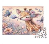 Cute Giraffe Flowers Puzzle 1000 Piece Recycled Paper for Adults Adult Jigsaws Educational Game Decompression Fun Home Present Great Gift Idea for Relaxation 38x26cm/1000pcs