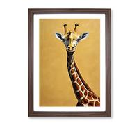 Cute Giraffe Framed Print | A2 Walnut Framed Wall Art | Ready to Hang | Modern Animal Picture | Living Room Bedroom Lounge Office
