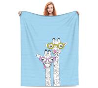 Cute Giraffe Gifts Blanket Fleece Throw Floral Plush Little Giraffe Animal Print for Kids Soft Lightweight 80" x 60" Bedroom Birthday Decorations Christmas Funky Decor Travel All Season Line Design
