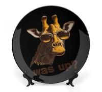 Cute Giraffe Glasses What's Up Funny Decorative Plate Ceramic Ornaments 6inch